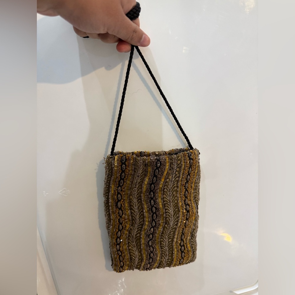 Black and gold hand beaded purse evening bag